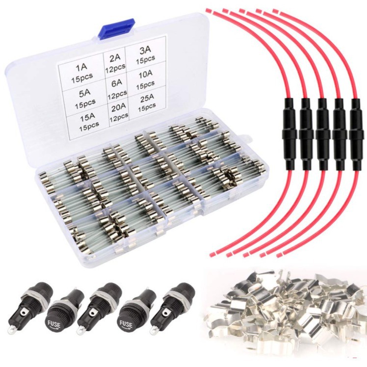 126件6x30MM快吹玻璃熔断器 5件螺丝带线保险座5件面板安装熔断座