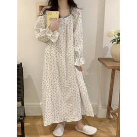 2026春装新款棉纱花朵花边连衣裙家居服孕妇睡衣裙