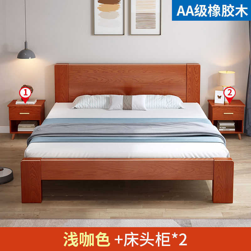 無垢材ベッド ラバーウッドベッド ダブル 1.8x2m マスターベッドルーム シングルベッド 安い 経済的なベッド 1.5m 家庭用 1.2m|undefined