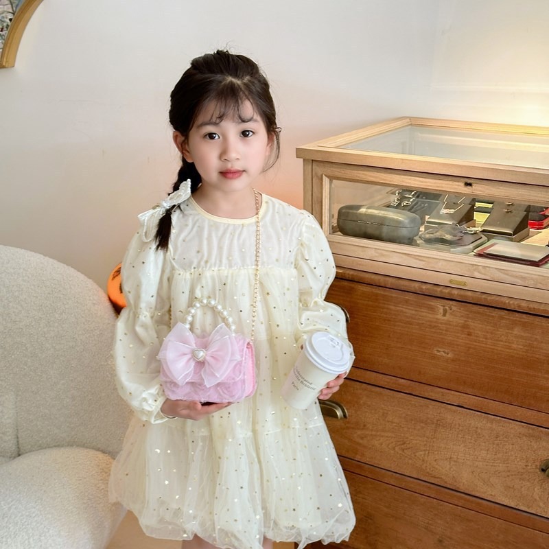 Bolsos infantiles de moda extranjera arco de perla bolsos de mano princesa bolsos de hombro cadenas de moda