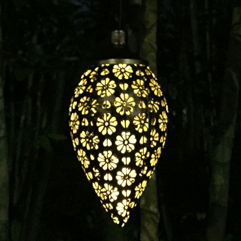 现货 亚马逊LED摩洛哥水滴吊灯户外庭院装饰景观灯镂空铁艺投影灯