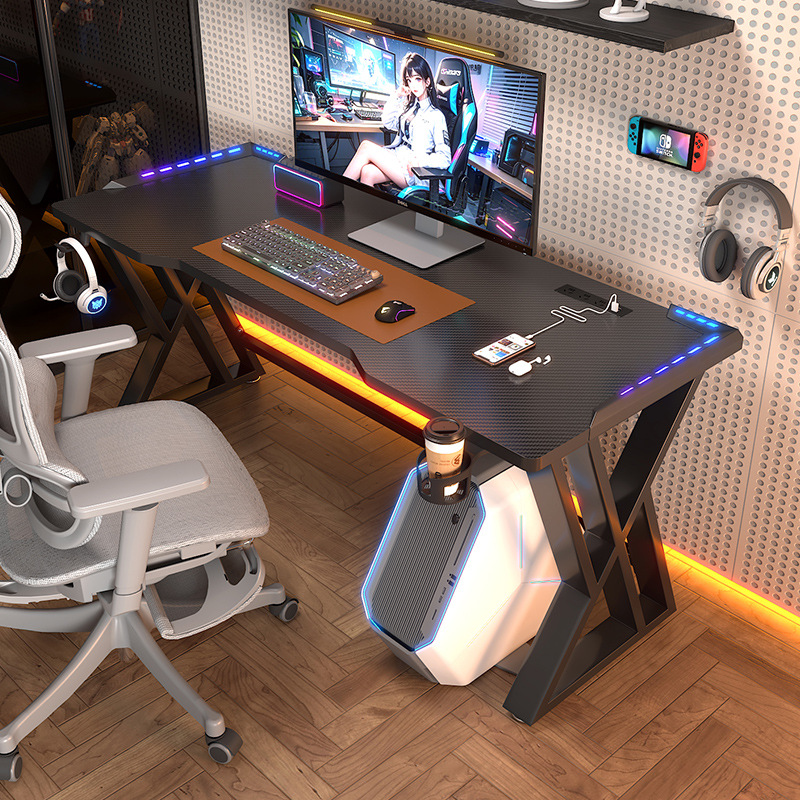 Light Luxury Gaming Desk, Home Office Desk with Lighting, Internet Cafe Computer Gaming Desk, Desktop Computer Table, Stable