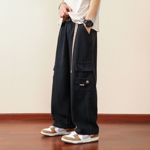 Men's Straight Trouser Work Pants for Spring and Autumn, Loose Trendy Wide Leg Pants, Japanese Style Casual Long Pants
