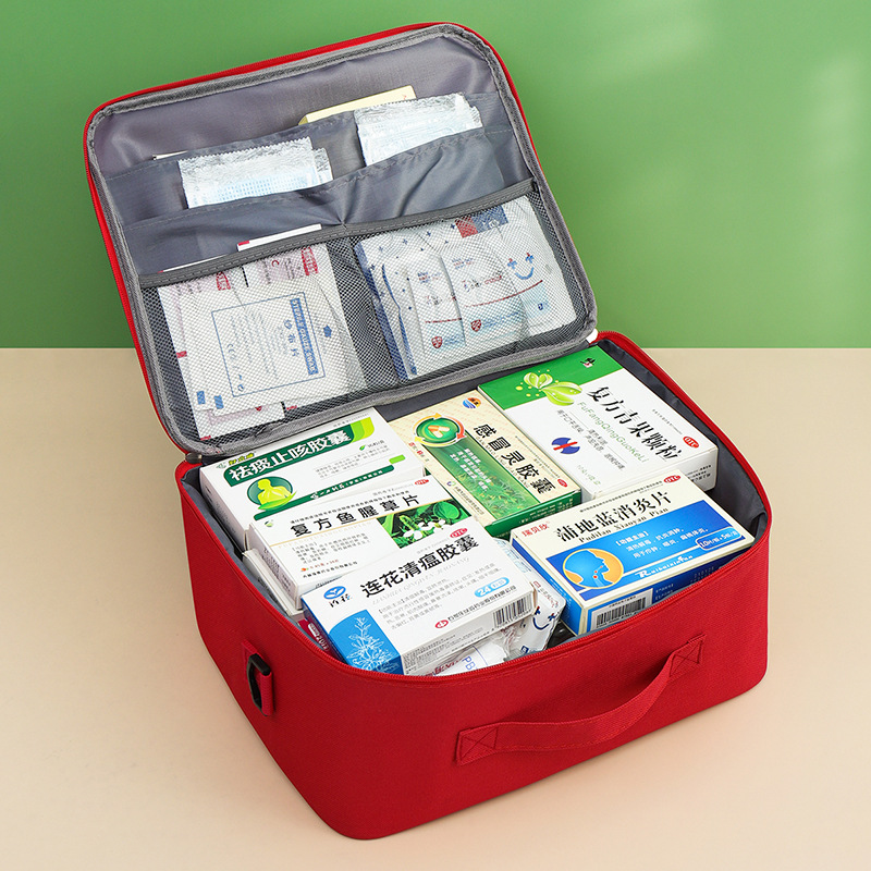 Caja de medicina de familia de gran capacidad, paquete médico, paquete médico, paquete de almacenamiento de medicamentos de rescate de viaje para estudiantes
