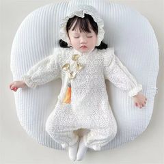 嬰兒春秋連體衣新款女寶寶網紅洋氣公主哈衣蕾絲國風旗袍長袖爬服