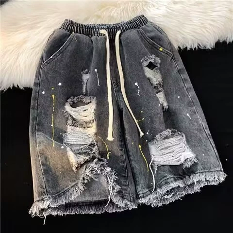 Retro denim wide-leg culottes, women's loose straight fit, summer American style, multiple sizes