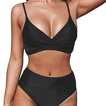 2026 Popular Women's Two-Piece Bikini, Tight-Fitting, European and American Style, Sexy High-Waisted V Twist, Adjustable Thin Straps