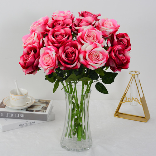 Single hand-feeling velvet simulated rose Valentine's Day bouquet flower arrangement home decoration fake flower rose waterfall arrangement
