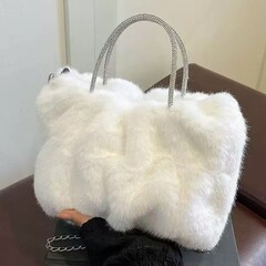 2025新款褶皱云朵包柔软百搭高质感斜跨包毛绒链条单肩斜挎包手提
