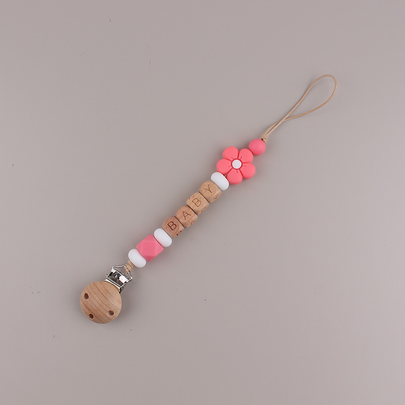 Flor simple silicona cuentas tetina cadena de tres agujeros de avele bebé tetina clip de cadena