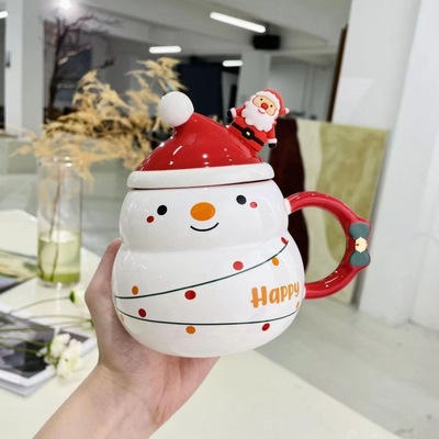 圣诞水杯创意雪人马克杯带盖带勺圣诞礼物呆萌杯情侣杯厂家速卖通|ms