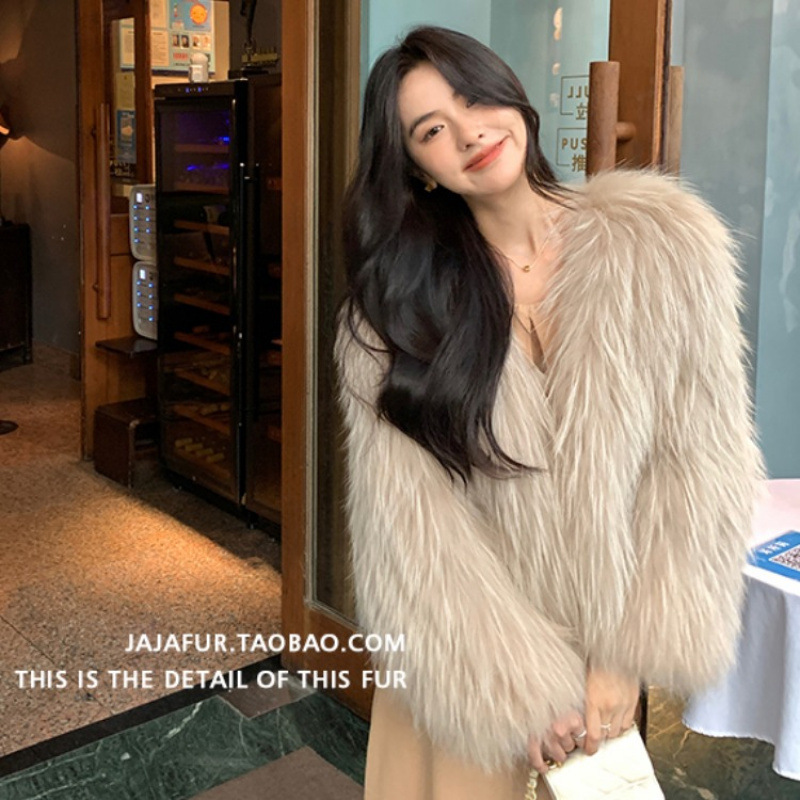 “千金小奶貉”环保貉子毛皮撞色气质年轻款韩版短款皮外套女