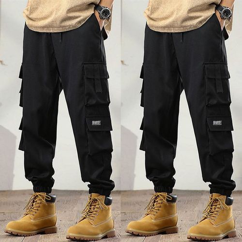 Men's Work Pants for Autumn/Winter, Ins Trend Brand, Large Pockets, Loose Casual, Versatile Fashion, Ankle-Tie Cotton Pants