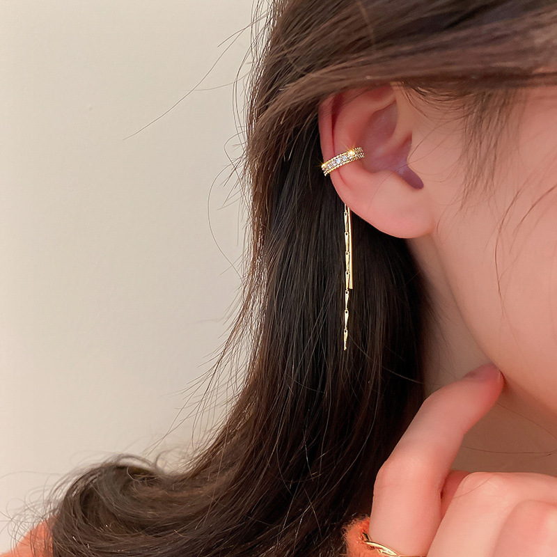 Fashion Simple Zircon C-shaped Long Tassel Alloy Ear Clip display picture 2