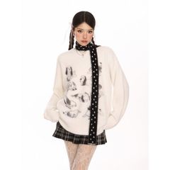 美式潮牌百搭趣味小狗毛衣女秋冬高级感慵懒针织衫+围巾两件套装