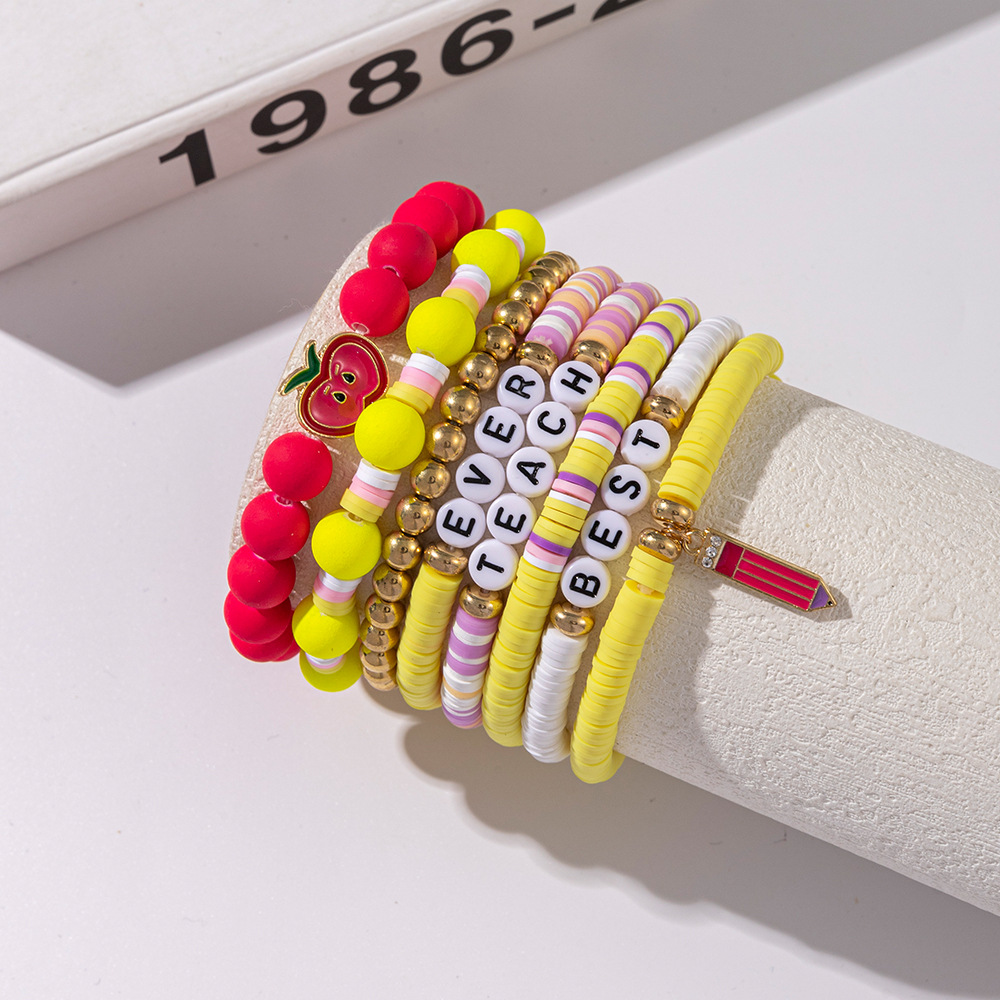 35g Weight CCB Pendant Material Bracelets Classification soft clay Chain Material 1 Set Quantity Holiday, Daily Occasion CCB, soft clay Material Teachers' Day Festival Letter, Heart Shape Pattern Women's Gender Casual, Simple Style Style Casual Simple Style Letter Heart Shape CCB Soft Clay Wholesale Bracelets 4
