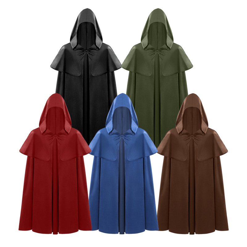 European and American medieval Gothic five-color cloak, royal guard cape, suede hooded robe, shawl, stage performance