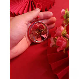 结婚小镜子随身小圆镜压腰照妖镜新娘镜出嫁挂脖红色陪嫁一对万百
