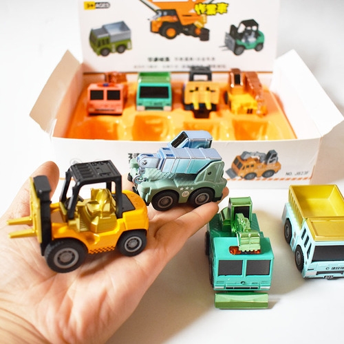 Alloy Engineering Toy Truck Tipper Truck Forklift Hook Machine Excavator Q-version Construction Team Children's Pocket Bouncy Car