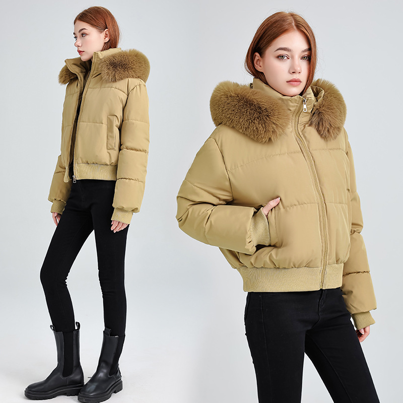 Comercio exterior diseño de algodón con cuello encapuchado mujer invierno 2025 nuevo grueso calentamiento corto chaqueta de pan image 5