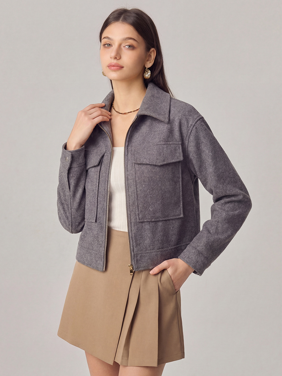 Abrigo de Lana con Solapa y Bolsillos Grandes para Mujer de Poliéster, Manga Larga, para Otoño e Invierno image 4