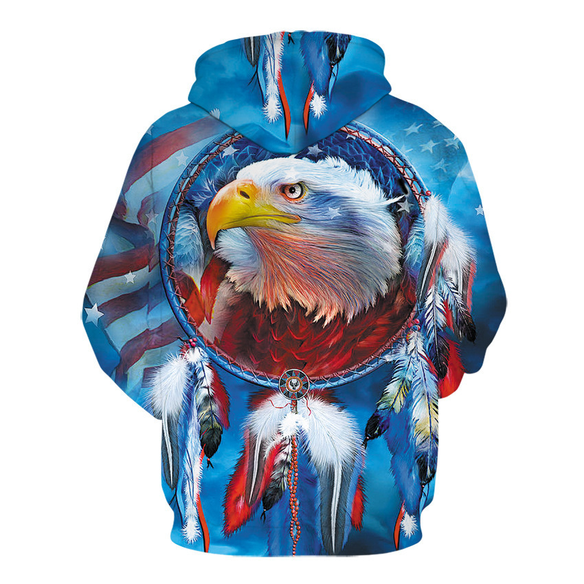 American Flag Eagle Hoodie For Men Crew Neck Plus Size Sweatshirt_voghion.com