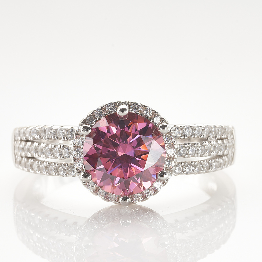 2 / 3 quilates anillo de piedra rosa s925 plata esterlina joyería fabricante de anillo de piedra de piedra de piedra de color