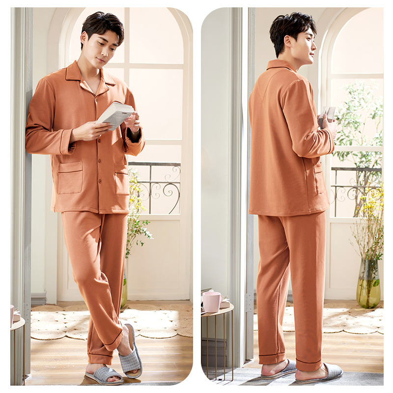 Pijamas de los hombres de primavera y otoño 100% algodón manga larga más tamaño desgaste del hogar Otoño e Invierno traje de algodón fino