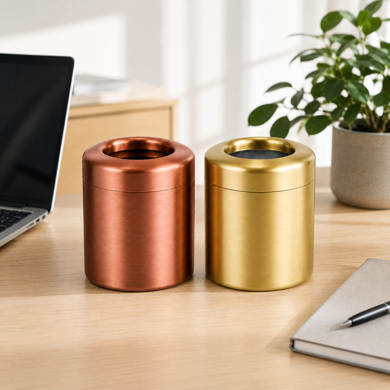 304 Stainless Steel Desktop Trash Can, Gold Color, Light Luxury, Mini Household Office Wastebasket, Small Creative Storage Bin