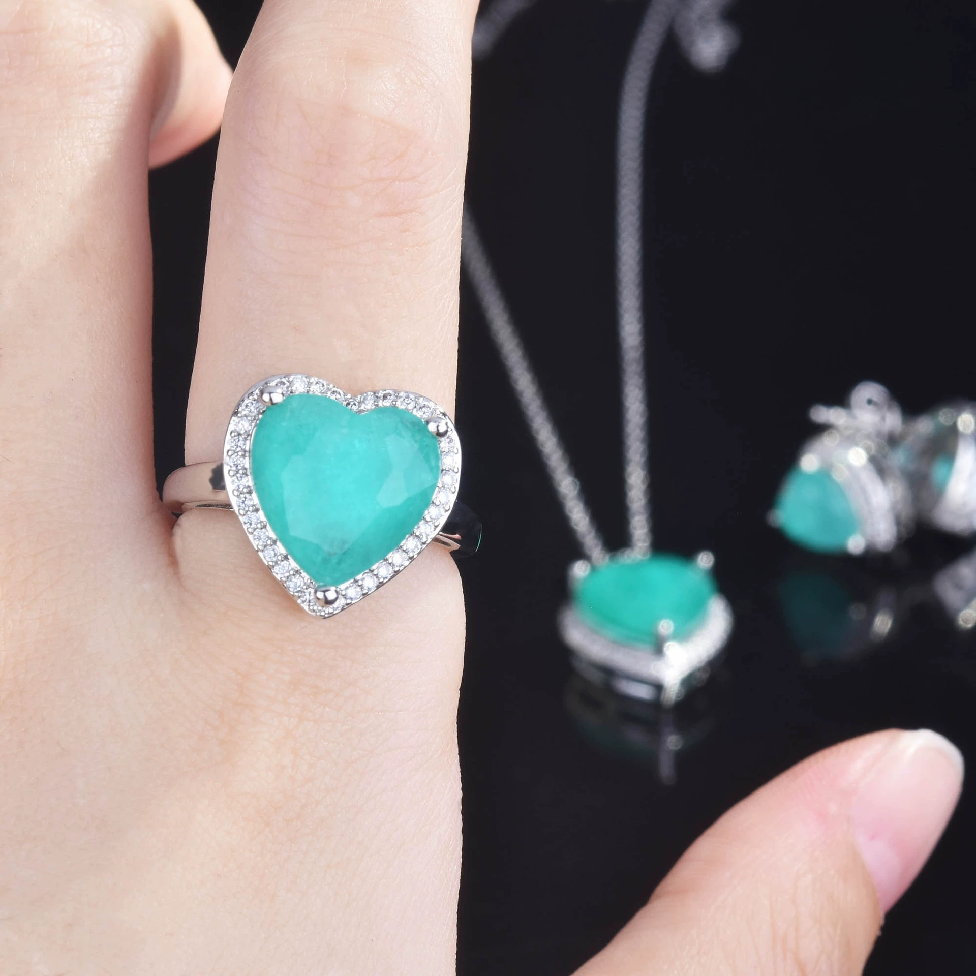 Jewelry, organic accessory, set, ring heart shaped, pendant, necklace, chain, wholesale