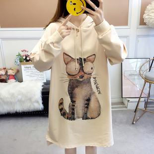 In stock maternity clothing long sleeve spring and autumn Korean style loose pregnant women's autumn clothing mid-length plus size sweater thin top suit