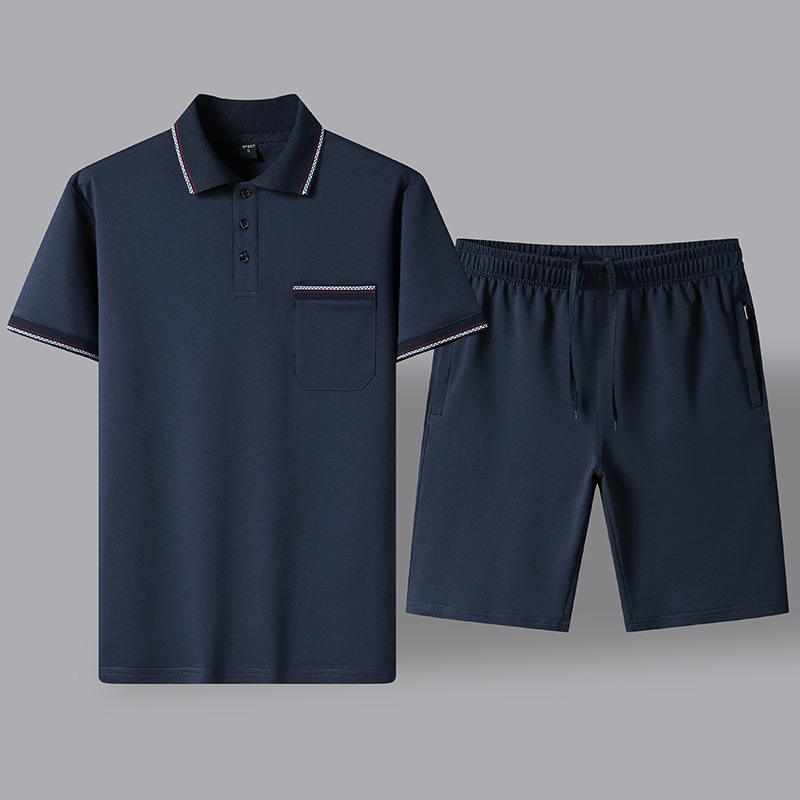 Verano de mediana edad traje casual hombre polo camisa de manga corta hombre suelta ropa deportiva de papá tamaño grande dos piezas set