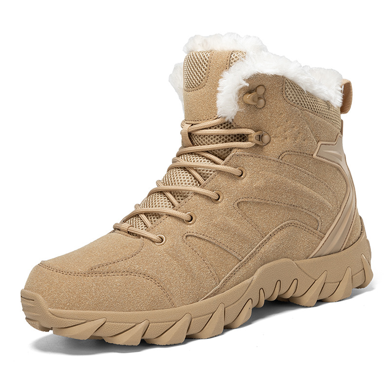 Botas de nieve transfronterizas de tamaño grande para hombres con calzado de terciopelo, botas de algodón, botas tácticas al aire libre para hombres, botas de grosor