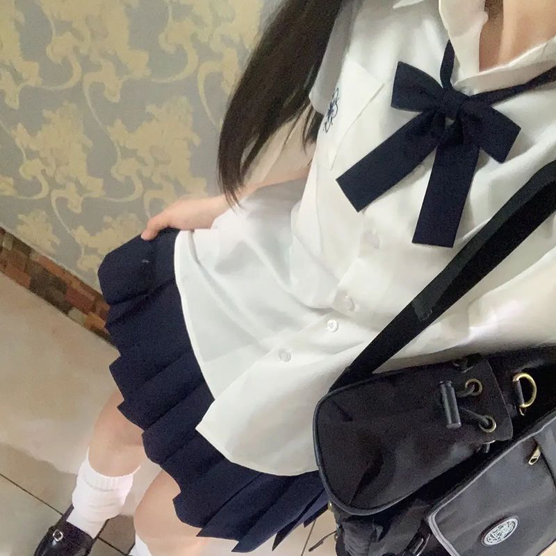 樱木北短袖 jk衬衫日系白樱花刺绣女衬衣夏jk制服短裙甜美百搭