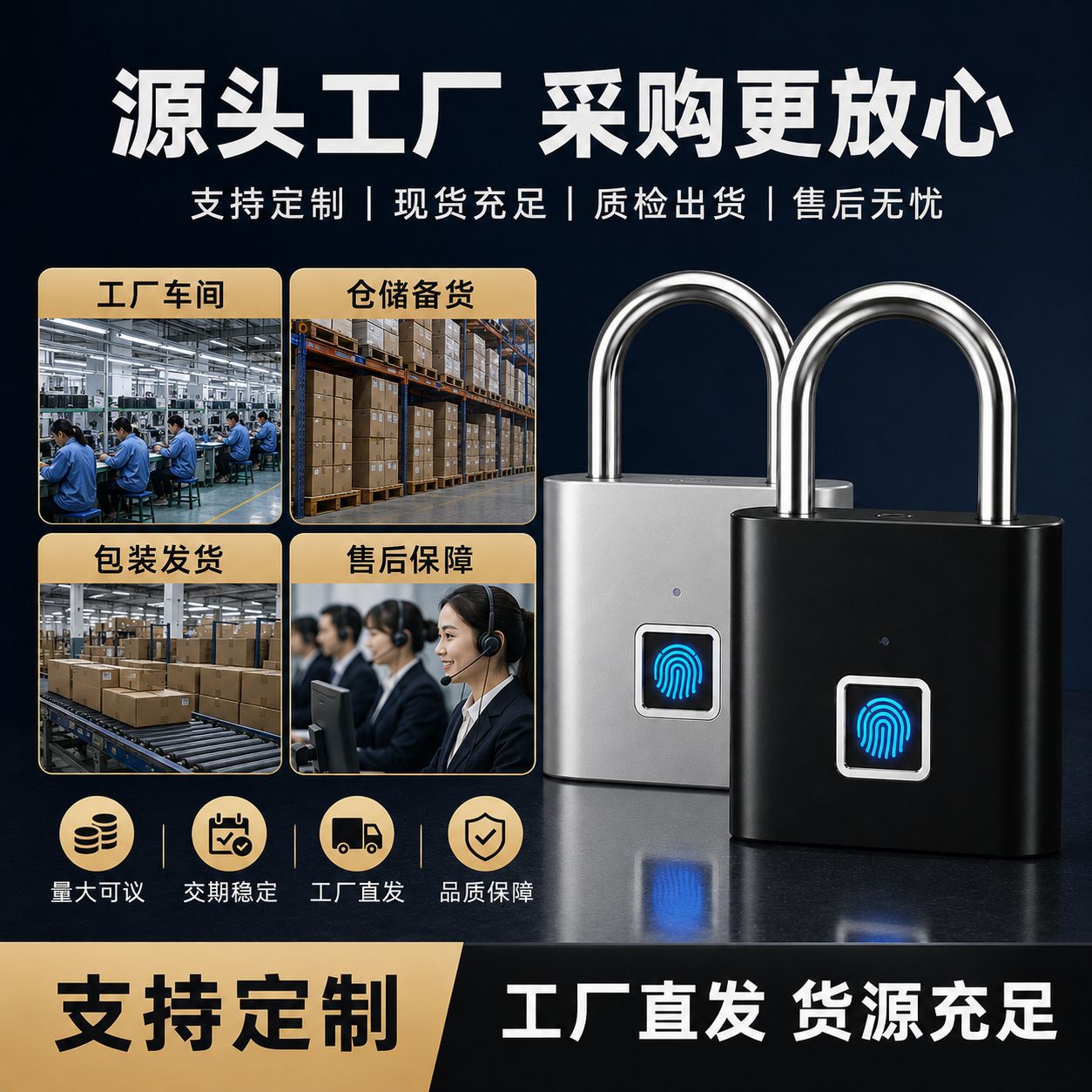Fabricante mayorista cerradura electrónica impermeable huellas dactilares inteligentes automáticas de carga USB larga duración registro de huellas dactilares múltiples