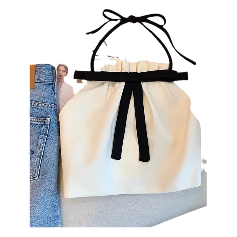 Las niñas de verano nuevo arco Halter camisola dulce estilo de moda para niños pequeña camisola chic Halter moda