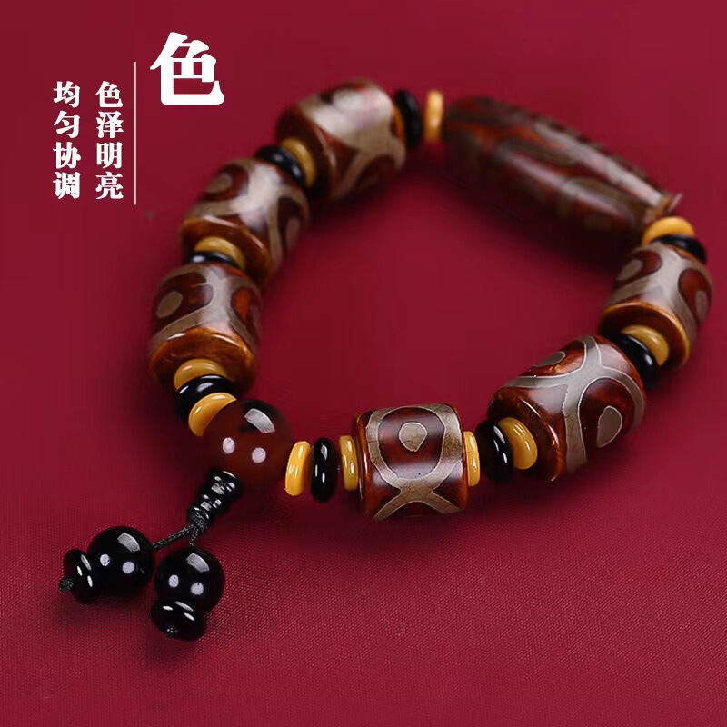 天珠手串 西藏玛瑙米形古天珠手链 藏式天眼三眼天珠 亮款磨砂款|undefined