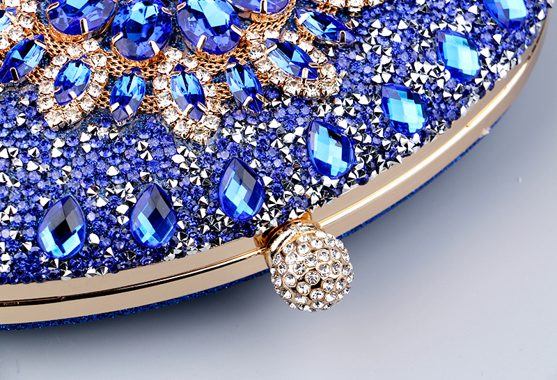 Women'S Gender Rhinestone Design Red Green Blue Pu Leather Polyester Flower Rhinestone Oval Evening Bags