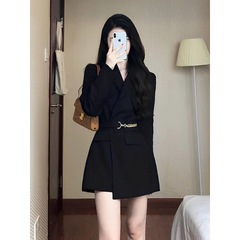 黒のブレザー風ワンピース レディース 春服 2025年新作 春物 高級感 おしゃれ きれいめ ミニスーツワンピース