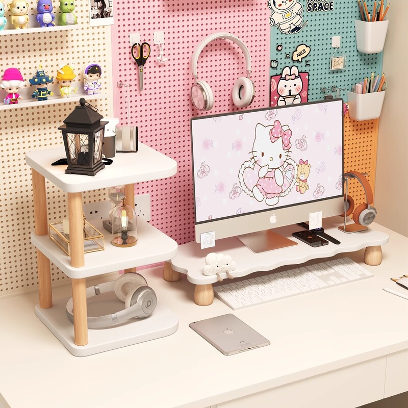 Workstation Desktop Ornaments Cute Healing Decompression Office Computer Monitor Screen Decoration Girls Elevated Table Rack