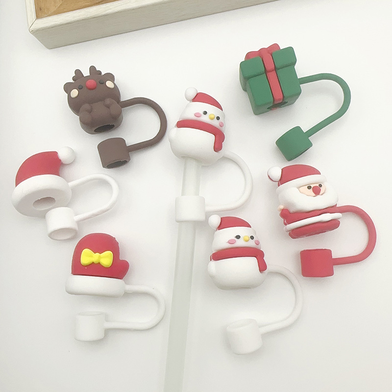 Nuevo transfronterizo de 10 mm tapa de paja de Navidad de alce goma blanda tapa de paja de dibujos animados de Navidad tapa de polvo tapa de paja