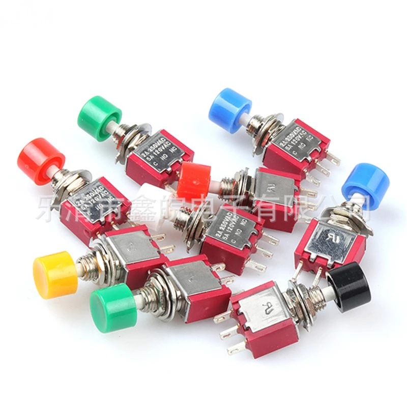 供应钮子开关 PS-102 202 带帽圆形点动自复位扭子开关3/6脚