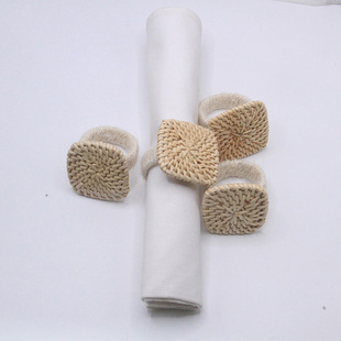 Cross-Border Handmade Hemp Rope Rattan Natural Rattan High-End Hotel Napkin Buckle Napkin Ring Napkin Ring Manufacturer Wholesale