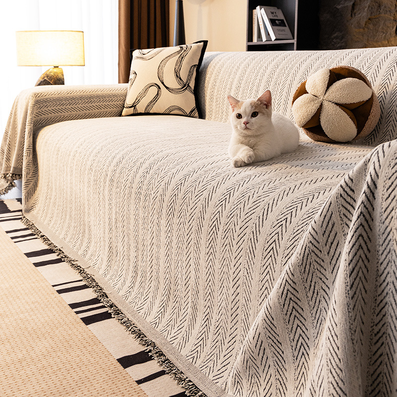 Chenille-Bezug, rutschfest, katzensicher, einteiliger Sofabezug, universell, vollständige Abdeckung_voghion.com