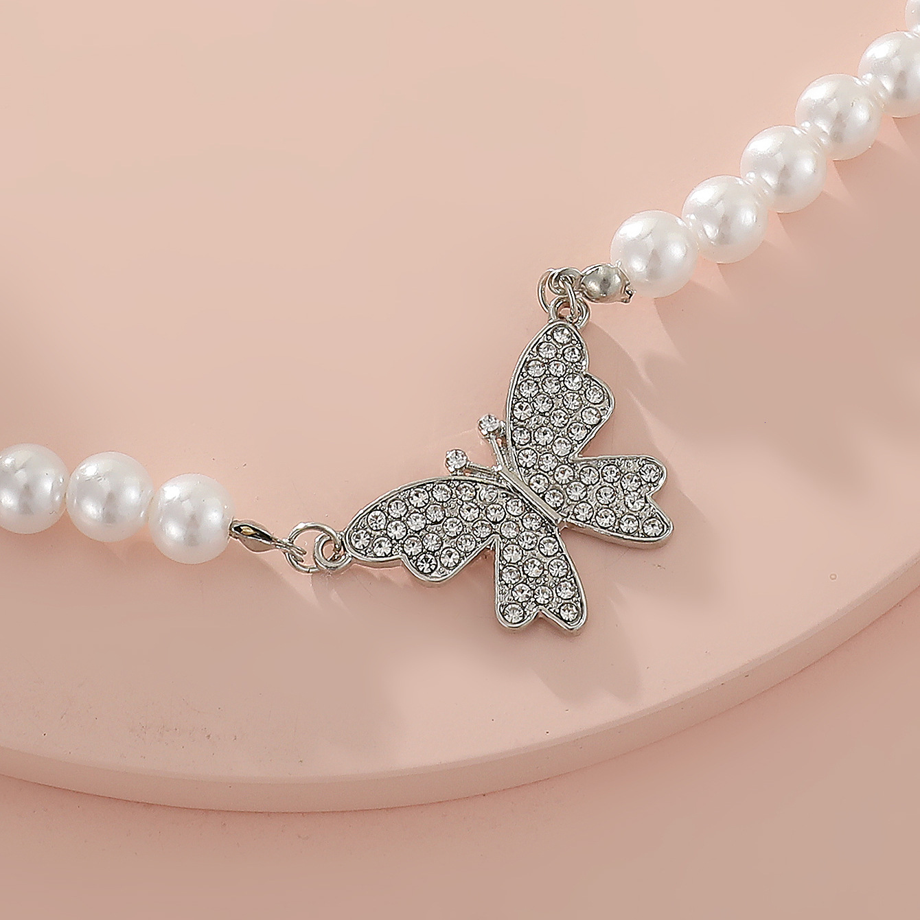 Pearl Butterfly Necklace With Diamond Studs - Minimalist Chic_voghion.com