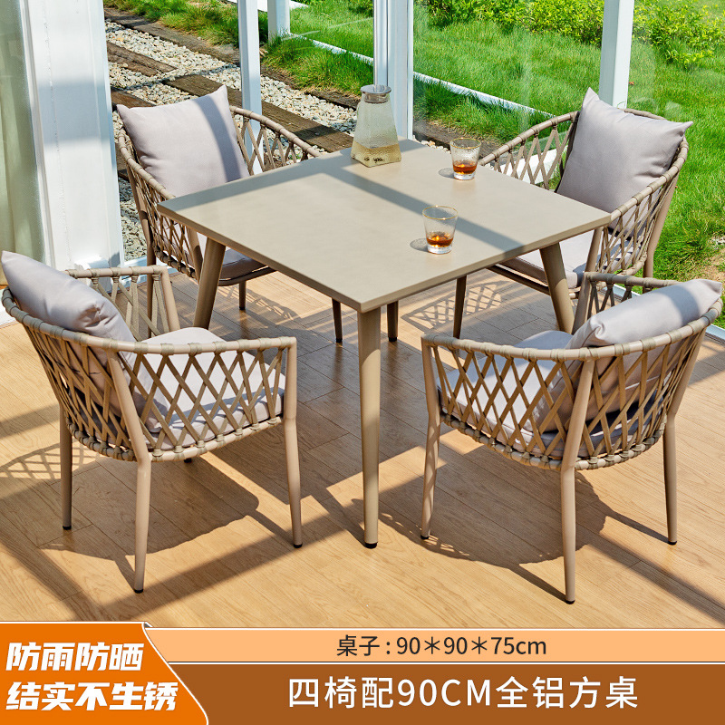 Muebles de exterior Patio Villa Ocio mesa y silla de ratán nórdico balcón al aire libre patio neto plástico rojo mesa de madera y silla