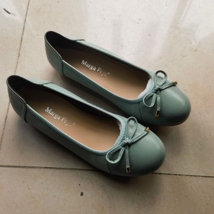 Cowhide Soft Bottom Bow Mother Shoes Flat Shoe with Round Head Shallow Mouth plus size Women's Shoes 5207