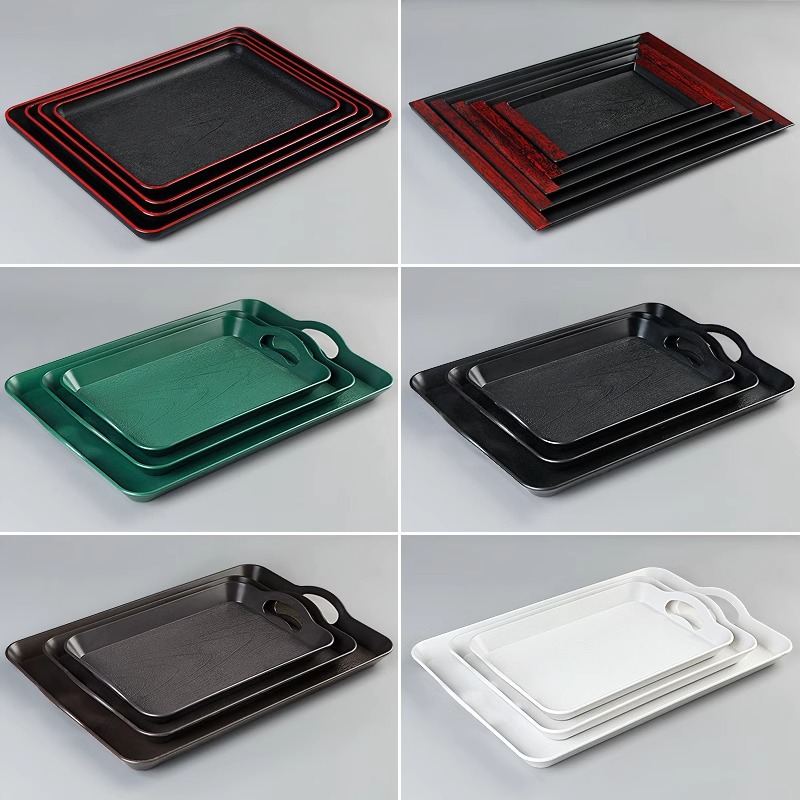 Plastic Tray Rectangular Restaurant Non-slip Serving Portable Dinner Plate Japanese-style Commercial Large Binaural Tray with Handle