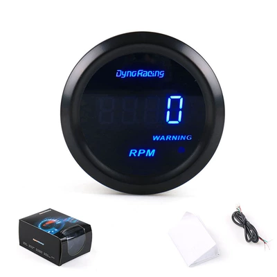 Car modification instrument 12V universal blue light digital display rotary meter booster water temperature oil pressure oil temperature voltage 52MM (automobile instrument) - tachometer