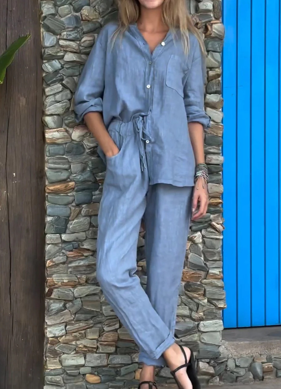 Women's Clothing 2024 Summer New Women's 2 piece Set Large Size Cotton and Linen Shirt Set High Waist Loose Trousers_voghion.com